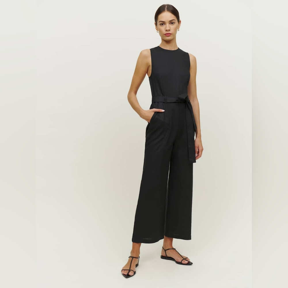 Reformation Petites Naomi Linen Jumpsuit Black - Size 0P